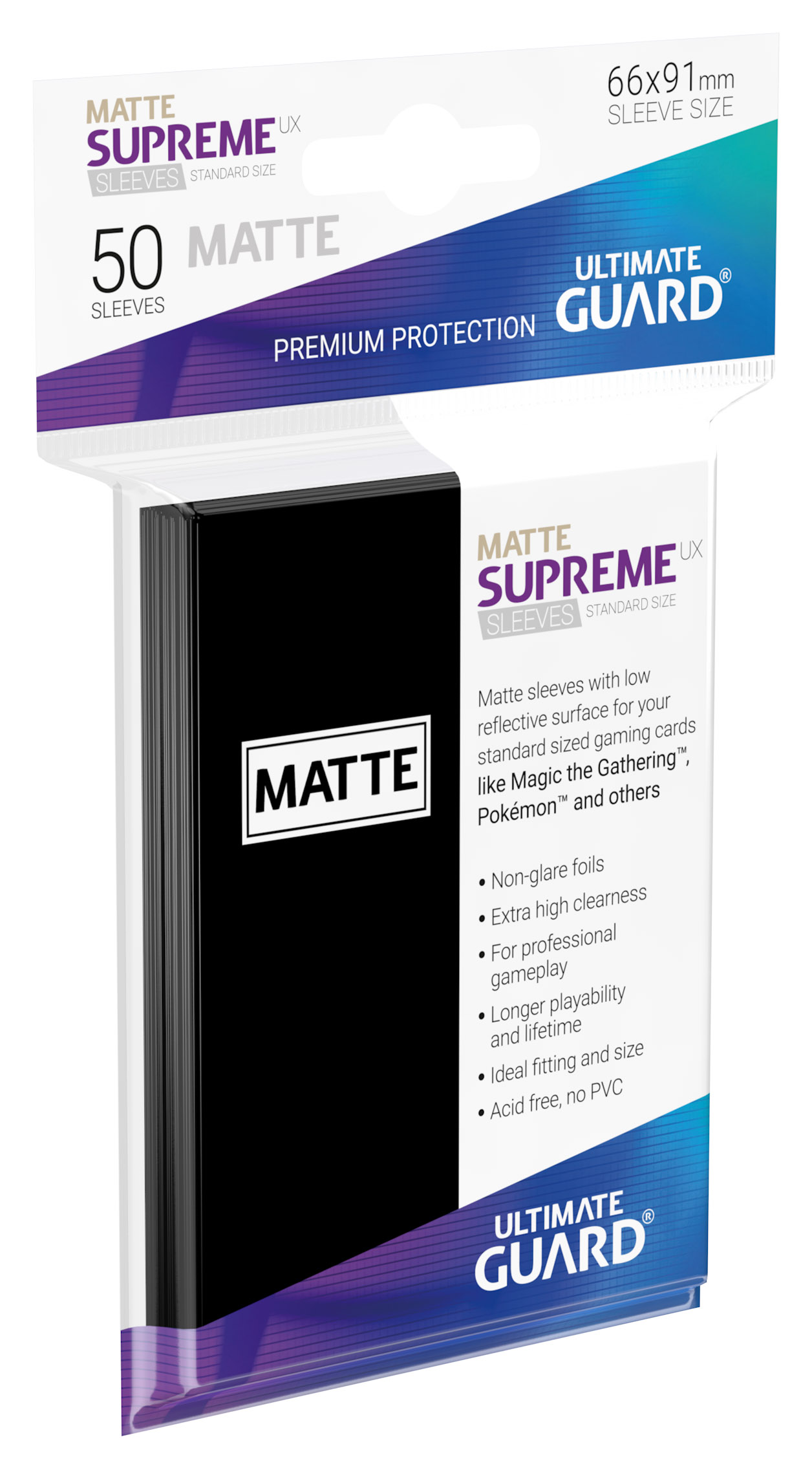 50 Stück Ultimate Guard Supreme UX Sleeves Standardgröße Matt Transparent 